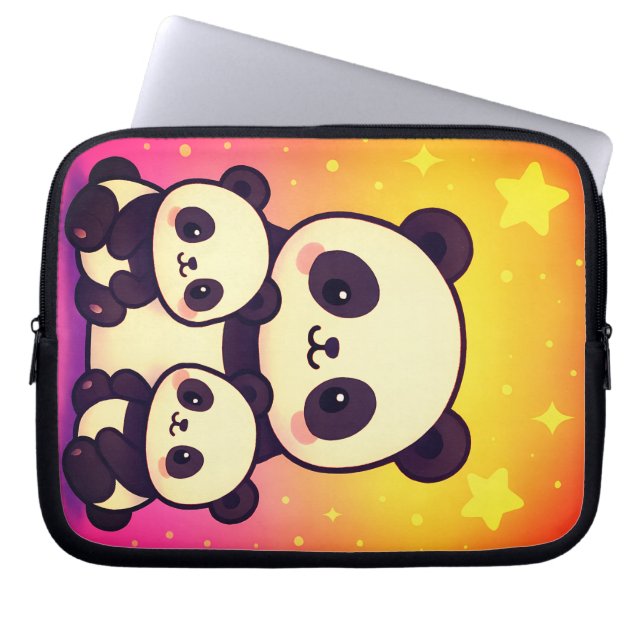 Whimsical Panda Trio i Gradient Dreamscape Laptop Fodral (Framsidan)