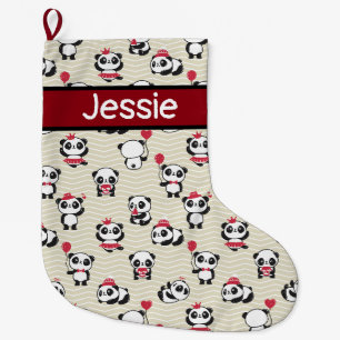 Whimsical Pandas Anpassade Stor Julstrumpa