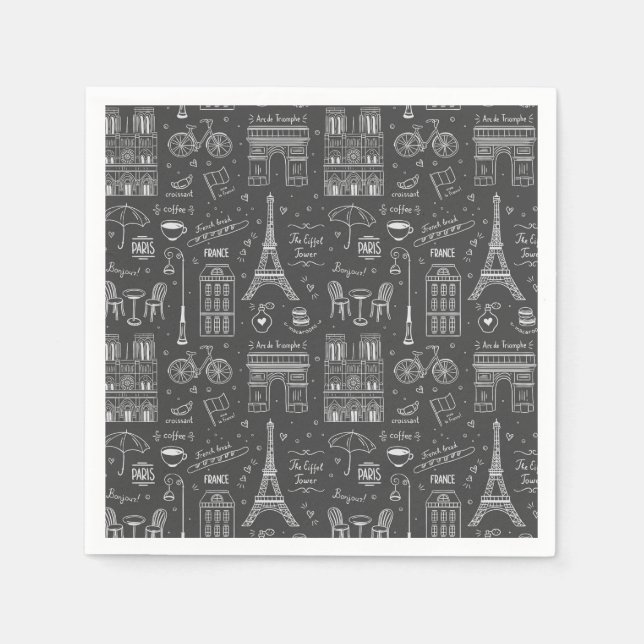 Whimsical Paris Doodles Mönster Pappersservett (Framsidan)