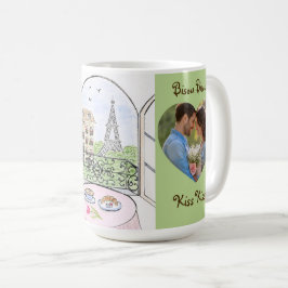 Whimsical Paris Eiffel Tower Bisou Kiss PHOTO Kaffemugg