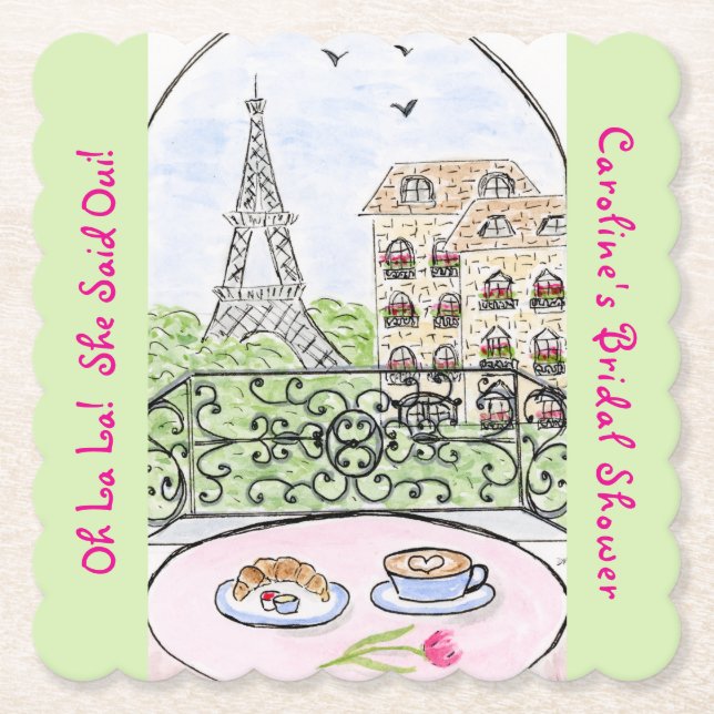 Whimsical Paris Eiffel Tower BRIDAL SHOWER  Underlägg Papper (Framsida)