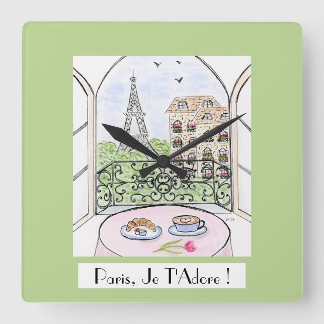 Whimsical Paris Eiffel Tower I Adore You! Fyrkantig Klocka (Framsida)