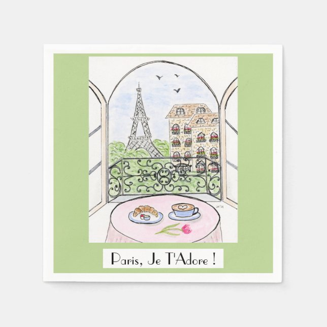 Whimsical Paris Eiffel Tower I Adore You! Pappersservett (Framsidan)