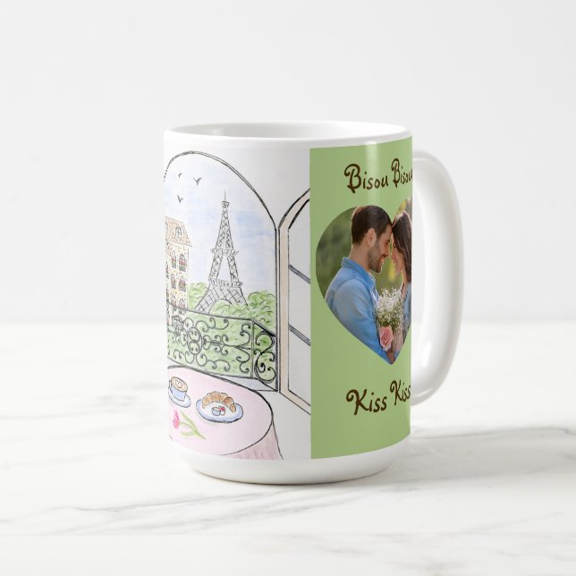 Whimsical Paris Eiffeltornet Bisou Kyss FOTO Kaffemugg (Framsida höger)