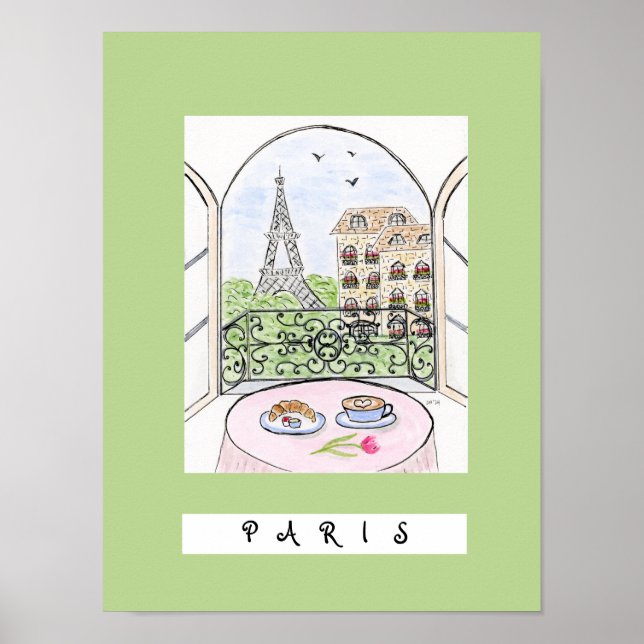 Whimsical Paris och Eiffel Torn ’PARIS’ Poster (Framsidan)
