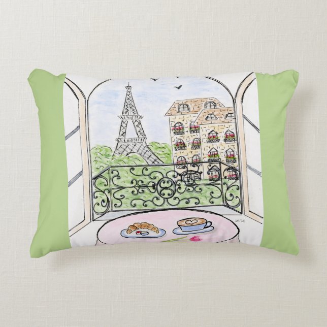 Whimsical Paris och Eiffel Torn Prydnadskudde (Framsidan)