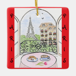 Whimsical Paris och Eiffeltornet Fransk Julgransprydnad Keramik
