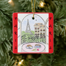 Whimsical Paris och Eiffeltornet Fransk Julgransprydnad Keramik
