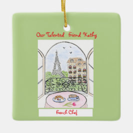 Whimsical Paris och Eiffeltornet Fransk kock Julgransprydnad Keramik