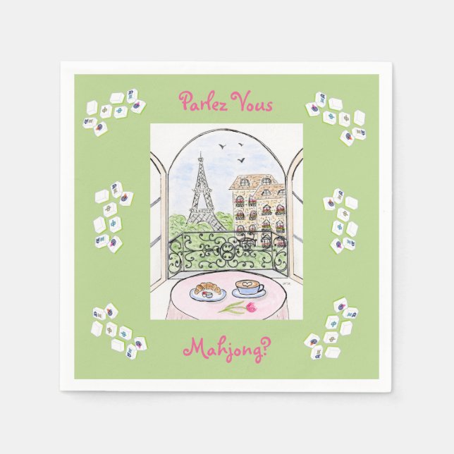 Whimsical Paris och Eiffeltornet Parley MAHJONG Pappersservett (Framsidan)