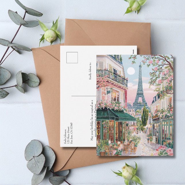 Whimsical Paris sommarresa Eiffeltornet blommig  Helg Vykort (Skapare uppladdad)