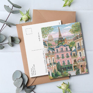 Whimsical Paris sommarresa Eiffeltornet blommor Helg Vykort