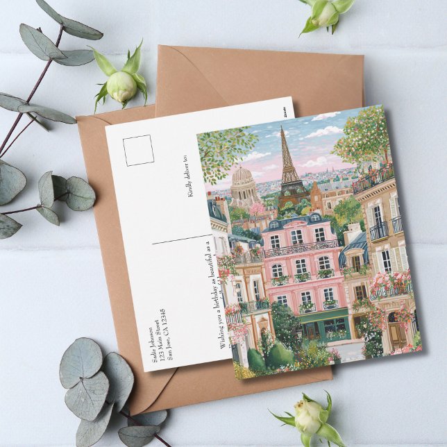 Whimsical Paris sommarresa Eiffeltornet blommor  Helg Vykort (Skapare uppladdad)