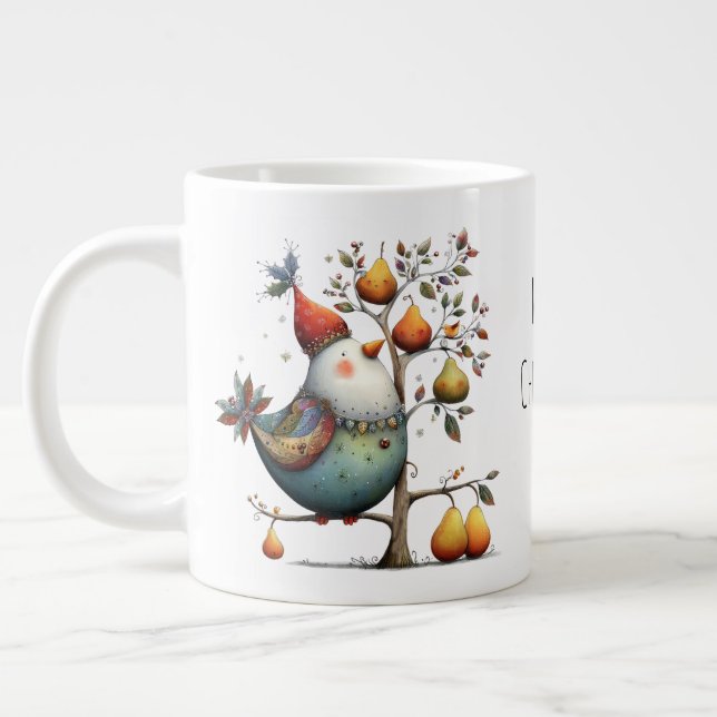 Whimsical Partridge in a Pear Tree Christmas Jumbo Mugg (Vänster)