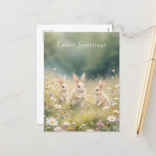 Whimsical Påsk Meadow Springtime Bunny Helg Vykort