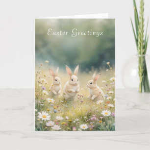 Whimsical Påsk Meadow Springtime Bunny Helgkort