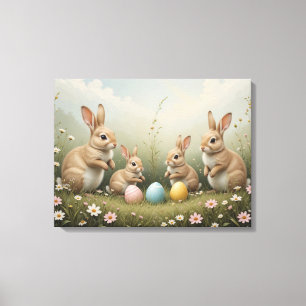 Whimsical påskkaniner i äng Rustik pastell Canvastryck