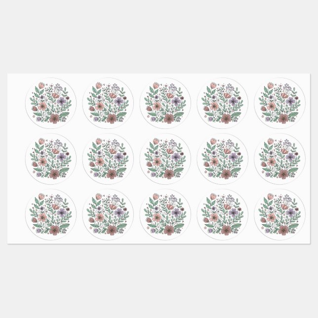 Whimsical Pastel Blommigt Wildblomme Sticker (Ark)