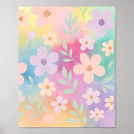 Whimsical Pastel-Blomsterträdgård Poster