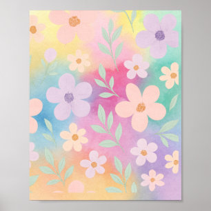 Whimsical Pastel-Blomsterträdgård Poster