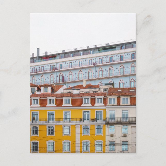 Whimsical pastel buildings in Lisbon Vykort (Framsida)