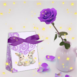 Whimsical Pastel Bunny Twins Birthday Favor Box Presentaskar