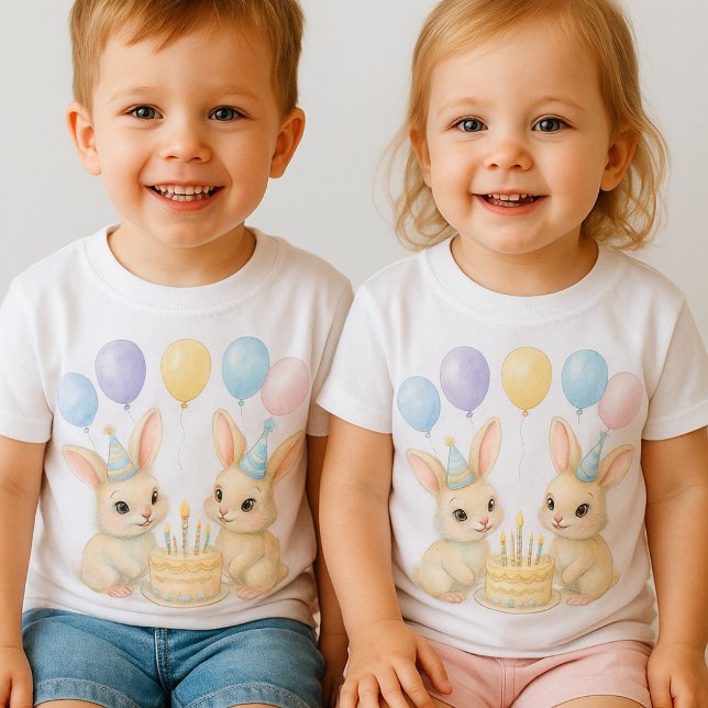 Whimsical Pastel Bunny Twins Birthday T-Shirt (Skapare uppladdad)