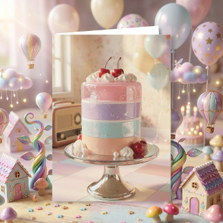 Whimsical Pastel Cake Birthday Card for Sister   Kort
