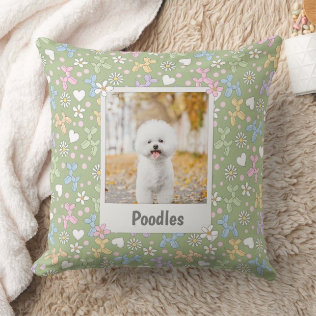  Whimsical Pastel Custom Photo Poodle Throw Pillow Kudde (Filt)