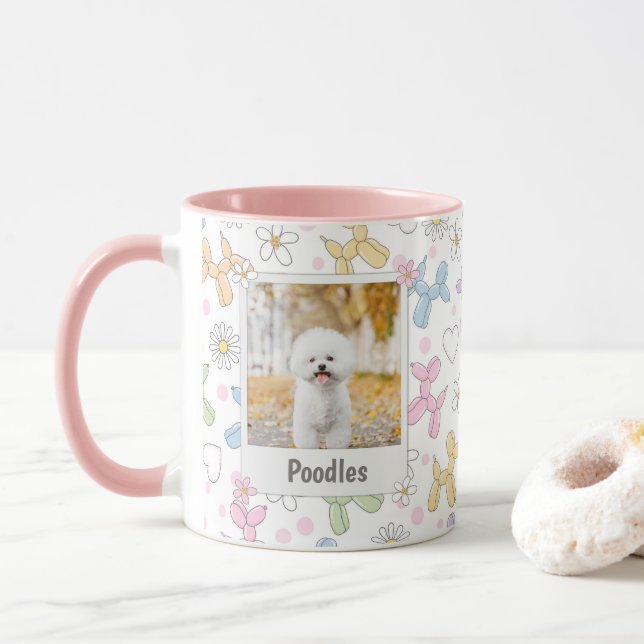  Whimsical Pastel Custom Photo Poodle Throw Pillow Mugg (Med munk)