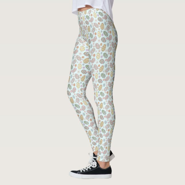 Whimsical Pastel Cute Easter Eggs Floral Pattern  Leggings (Vänster)