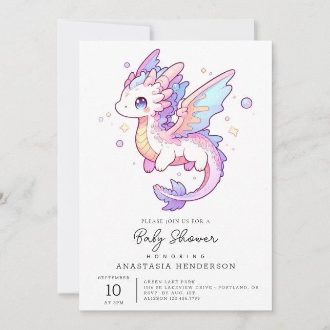 Whimsical Pastel Dragon Baby Shower Inbjudningar (Framsida)