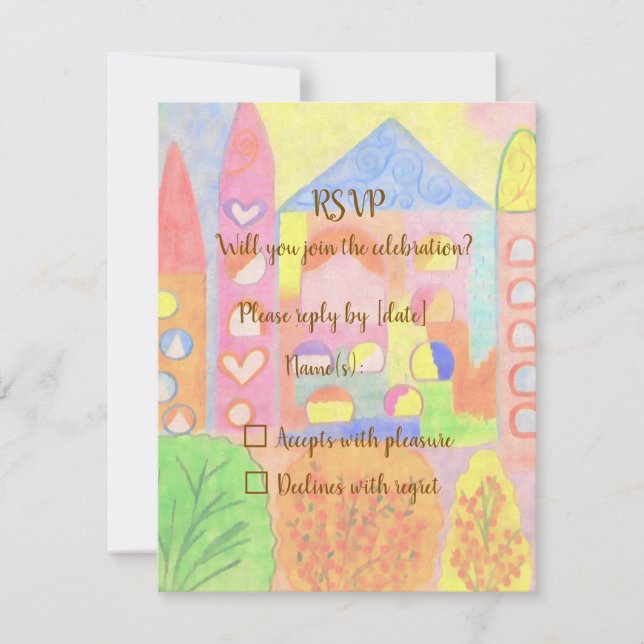 Whimsical Pastel Fairytale Castle RSVP Card OSA Kort (Framsida)