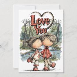 Whimsical Pastel Love Couple Drawing Julkort