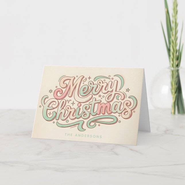 Whimsical Pastel Script Merry Christmas Helgkort (Framsida)
