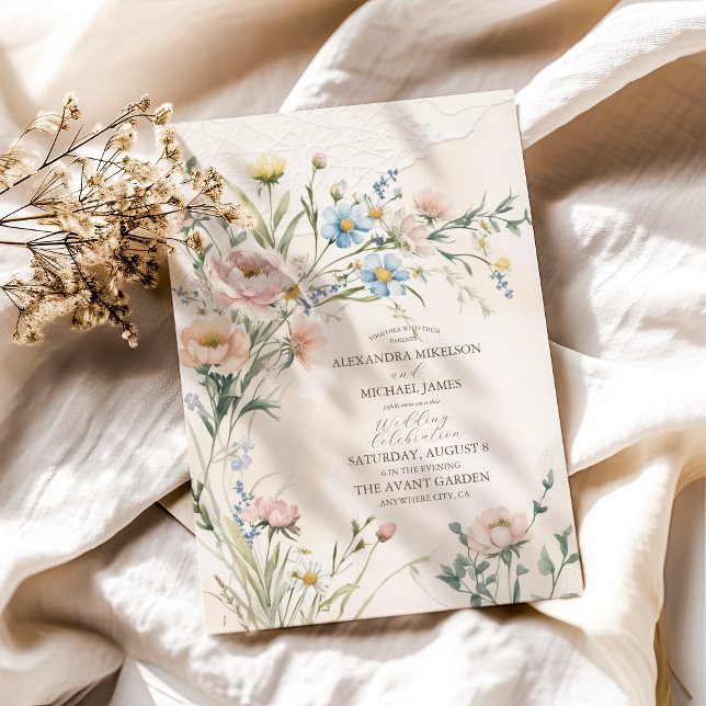 Whimsical Pastel Wildflower Wedding Inbjudningar (Skapare uppladdad)