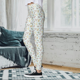 Whimsical Pastell Cute Påskägg Blommönster Leggings