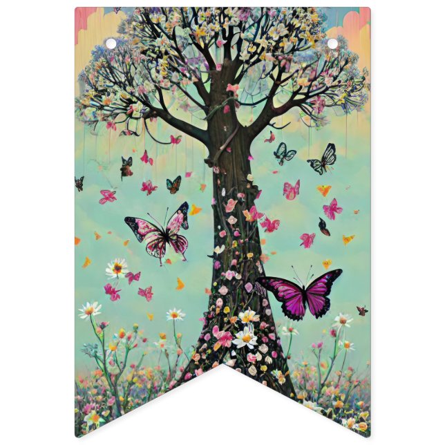 Whimsical Pastell Djur & Blommor Retro Vibe Vimplar (Tolfte flaggan)