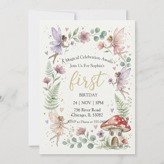 Whimsical Pastell Fågelskogs Tjej Födelsedag  Inbjudningar (Framsida)