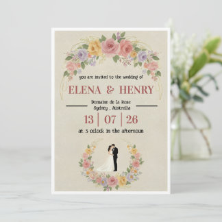 Whimsical Pastell Flerfärgad Blommig Båge och Brud Inbjudningar