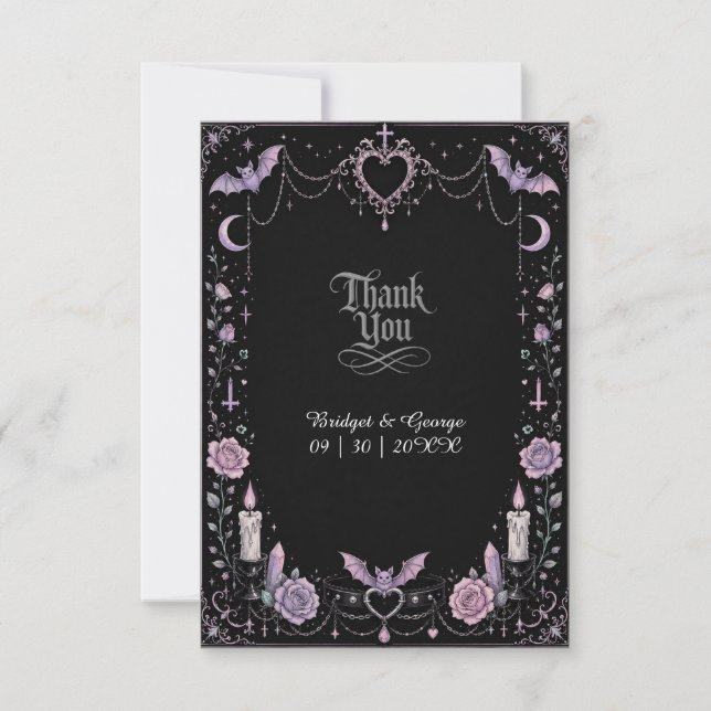 Whimsical Pastell Gothic Kawaii Bröllop Tack Kort (Framsida)