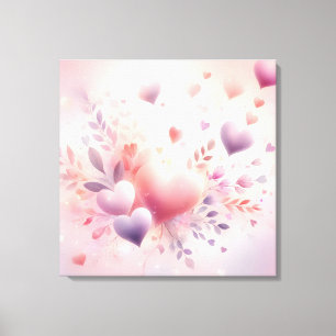 Whimsical Pastell Hjärtan Romantiska Blommor Kärle Canvastryck