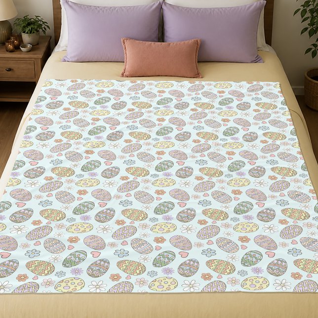 Whimsical Pastell Mysiga Påskägg Blommönster Fleecefilt (Skapare uppladdad)