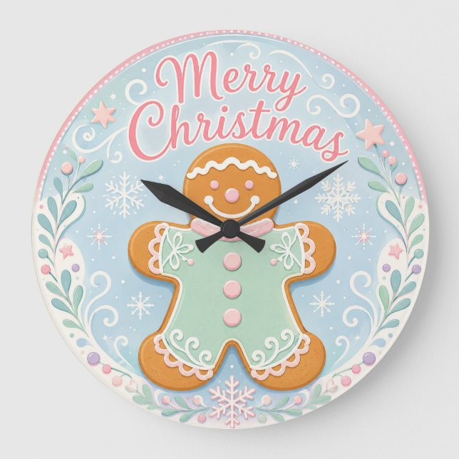 Whimsical Pastell Pepparkaksgubbe Stor Klocka (Framsida)