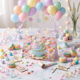 Whimsical Pastell Regnbåge Cupcake Födelsedag  Kort