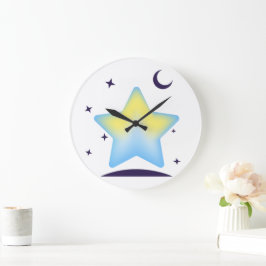 Whimsical Pastell Stjärna och Måne Barnkammare Stor Klocka