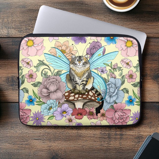 Whimsical Pastell Tabby Älgkatt Blommig Fantasy  Laptop Fodral (Skapare uppladdad)