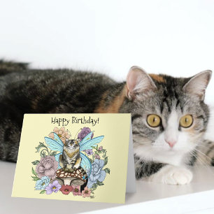 Whimsical Pastell Tabby Älvkatt Blommig Fantasy Kort