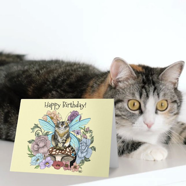Whimsical Pastell Tabby Älvkatt Blommig Fantasy  Kort (Skapare uppladdad)