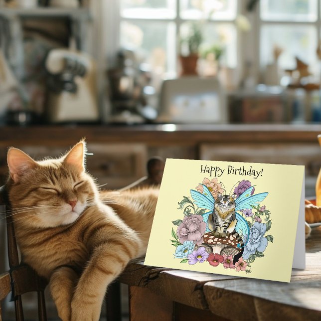 Whimsical Pastell Tabby Älvkatt Blommig Fantasy  Kort (Skapare uppladdad)